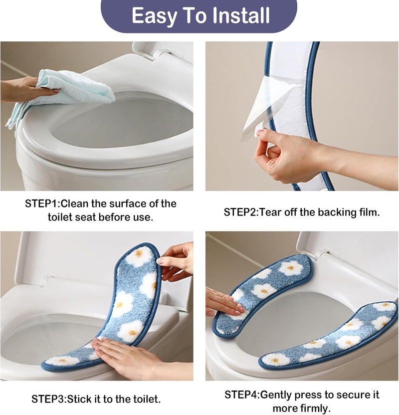 Iensen Thick and Warm Toilet Seat Cover – Washable, Reusable Cushion with TPR Adhesive & Floral Pattern for Comfort & Insulation (Blue) - Image 5